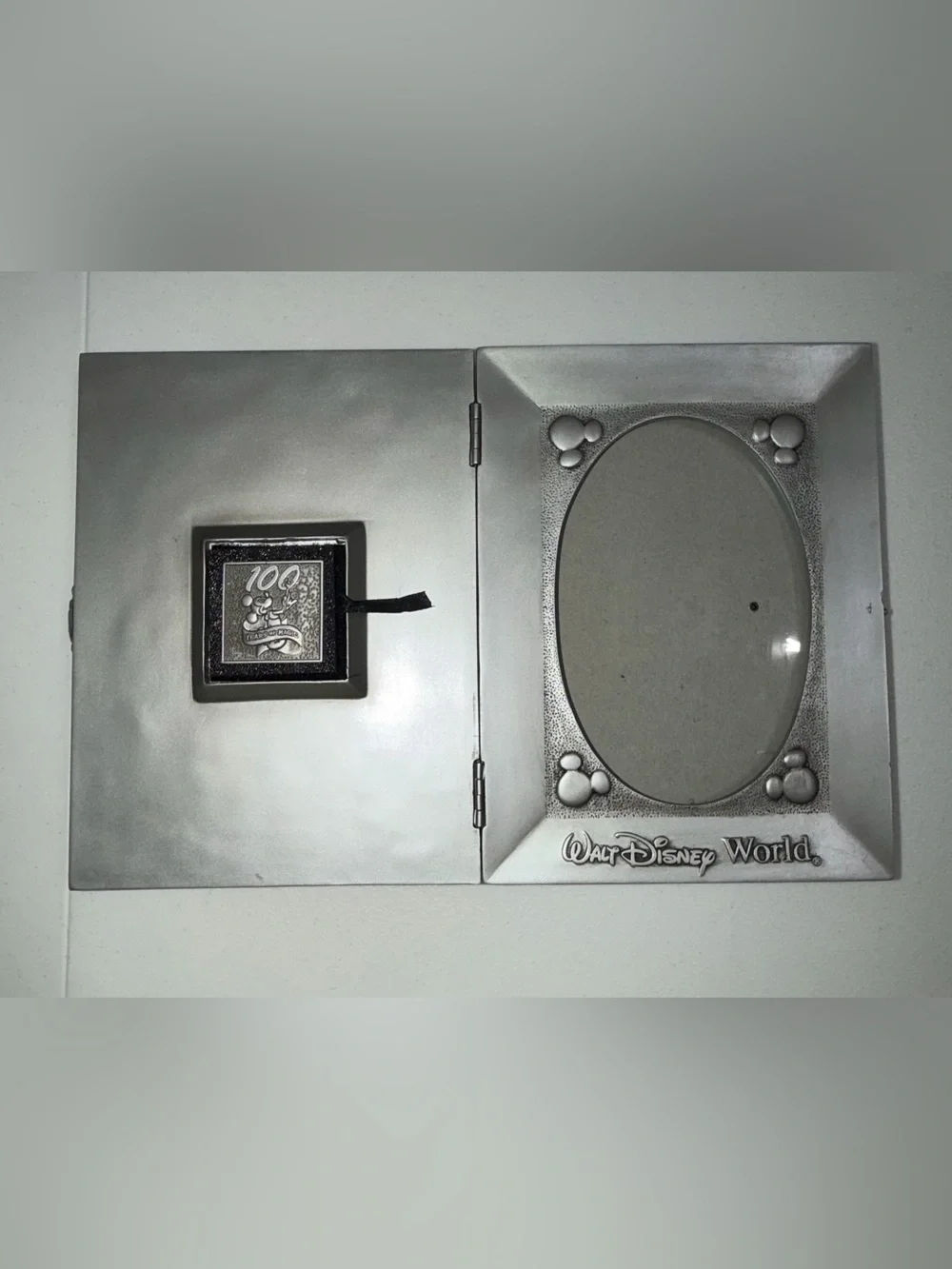 Disney Parks Pewter 100 Years Of Magic Photo Frame & Mickey Pin Set Vintage⁠